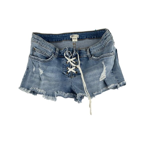 List Billabong women’s cut off shorts Denim front lace up faded distress - Picture 1 of 6